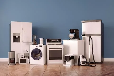 3d render of home appliances collection set Illustrazione stock