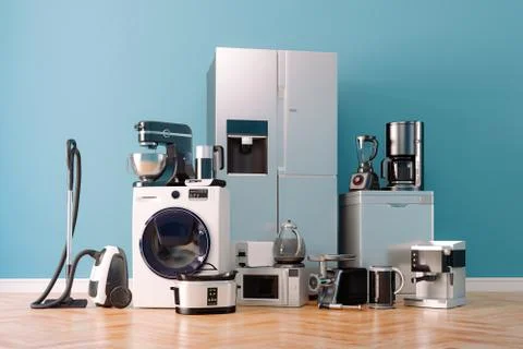 3d render of home appliances collection set 库存插图
