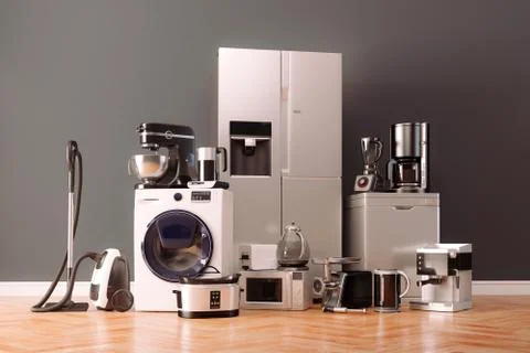3d render of home appliances collection set Stockillustratie