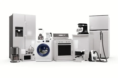 3d render of home appliances collection set Illustrazione stock