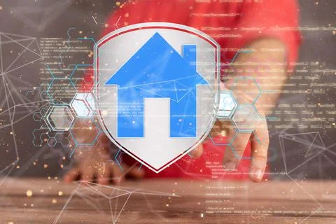 3D render of home data. Digital cyberspace with particles and Digital data 写真素材