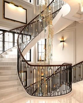 3d render home interior staircase Stock Illustration