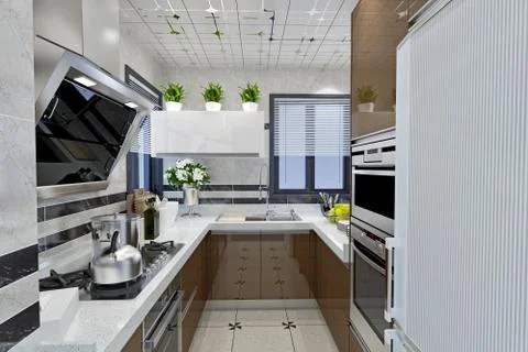 3d Render of Home Kitchen Stock Photos