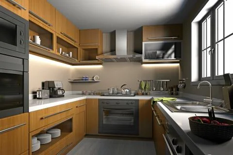 3d Render of Home Kitchen Stock Photos