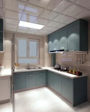 3d render home kitchen Stock Photos
