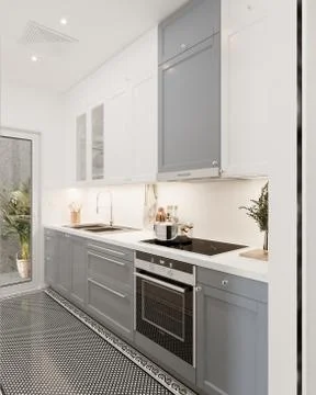 3d Render of Home Kitchen Stock Photos