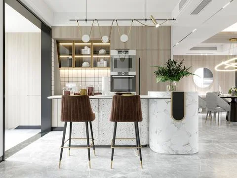 3d Render of Home Kitchen Stock Photos