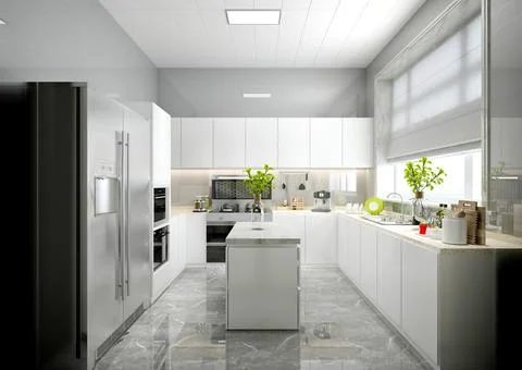 3d Render of Home Kitchen Stock Photos