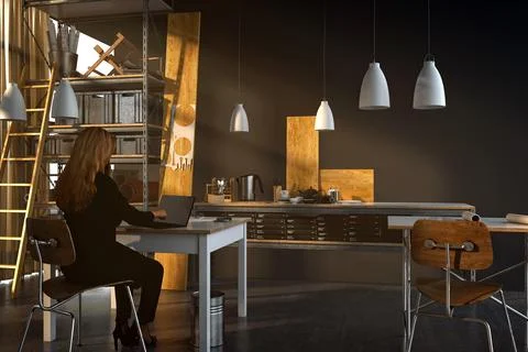 3d render home office working room 스톡 일러스트