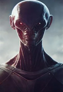 3D render of a horrifying robotic alien creature searching for helpless victims Stock Illustration