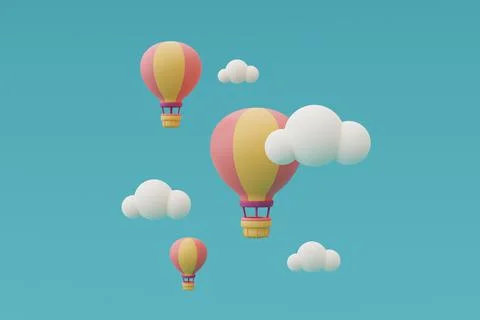 3d render of  hot air balloon in the sky,Tourism and travel concept,holiday v Stock Illustration