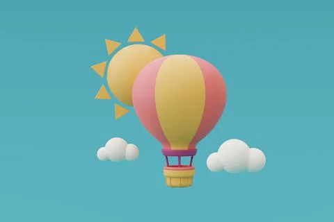 3d render of  hot air balloon in the sky,Tourism and travel concept,holiday v Stock Illustration