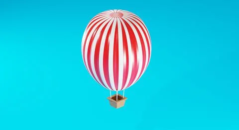 3d render. A hot air balloon on a blue background. 3d illustration Stock Illustration