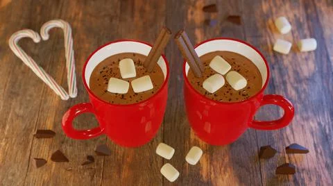 3d render. Hot cocoa with marshmallows, cinnamon and candy canes Stock Illustration