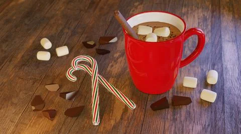 3d render. Hot cocoa with marshmallows, cinnamon and candy canes Stock Illustration