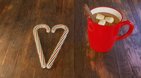 3d render. Hot cocoa with marshmallows, cinnamon and candy canes. Classic com Stock Illustration