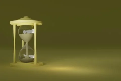 3d render of hour glass with pastel yellow tones Illustrazione stock