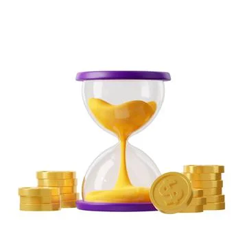 3D render hourglass with falling sand and coins Stock Illustration