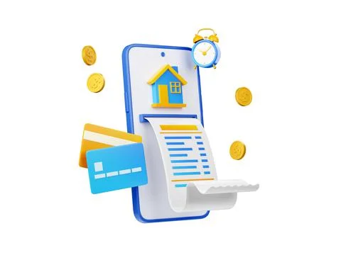 3d render house bills payment, online invoice Stock Illustration
