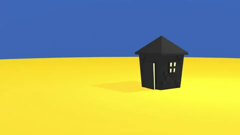 3d render house on blue and yellow background Stock Footage 171375325
