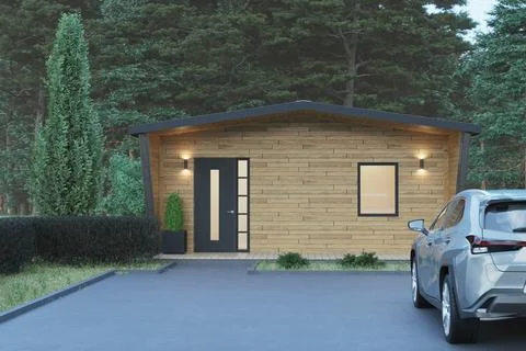 3d render of a house in the forest. Illustrazione stock