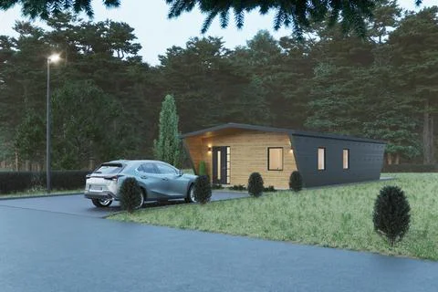 3d render of a house in the forest. Stock-Illustration
