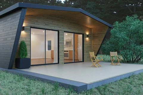 3d render of a house in the forest. Stock-Illustration