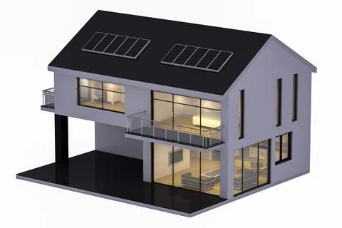 3d render of house with the lights turned on Stock Illustration