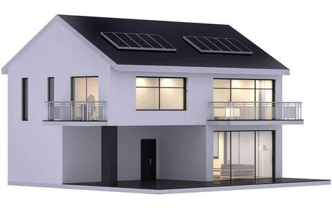 3d render of house at night with the lights turned on isolated on white Stock Illustration