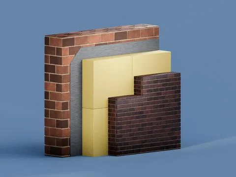 3d render of house wall insulation. Thermal materials for energy saving Ilustración de archivo