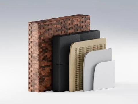 3d render of house wall insulation. Thermal materials for energy saving Illustrazione stock