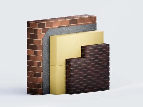 3d render of house wall insulation. Thermal materials for energy saving Illustrazione stock