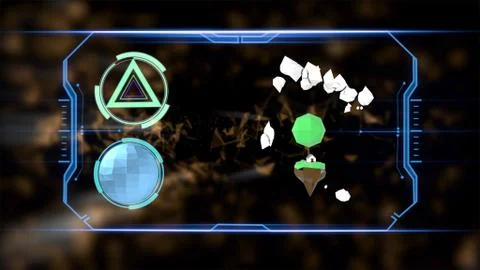 3d render. Hud elements in combination with low-poly cartoon island floating Stock Illustration