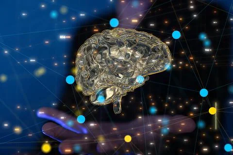 A 3D render of human brain on a blue background, the hemisphere, Creative bac 写真素材