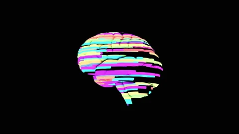 3D render of human brain with dynamic colourful surface Stock Footage 185965362