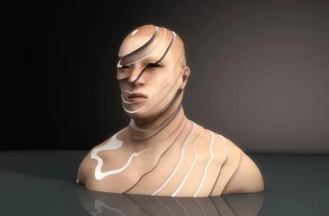 3D render. Human figure cut into slices Stock Illustration