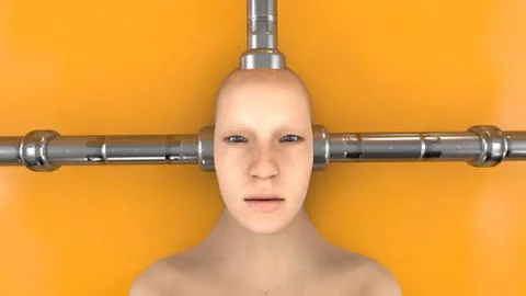 3d render Human head and connected tubes Stock Illustration