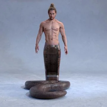 3D Render : A human-snake hybrid male creature, half snake half human Stock Illustration