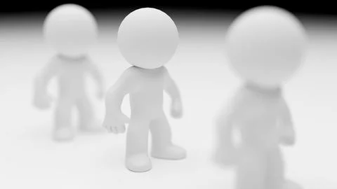 3D render of humanoid figures walking on gradient background Illustrazione stock