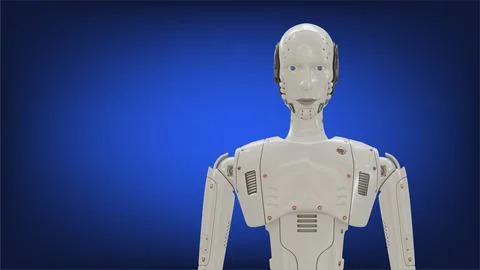 3D render of a humanoid robot on a blue background, representing artificial.. 스톡 일러스트
