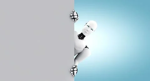 3D render humanoid robot show up from the wall Stock Illustration