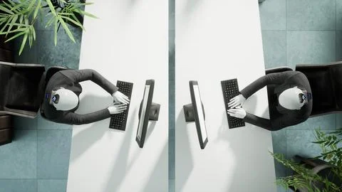 3d render of humanoid robots working in modern office, future concept Stock Illustration