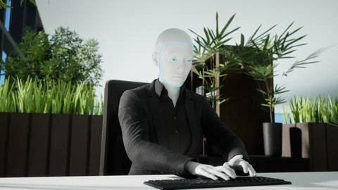 3d render of humanoid robots working in modern office, future concept Stock Illustration