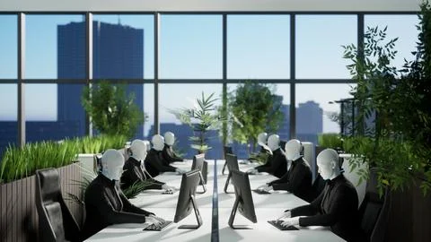 3d render of humanoid robots working in modern office, future concept Stock Illustration