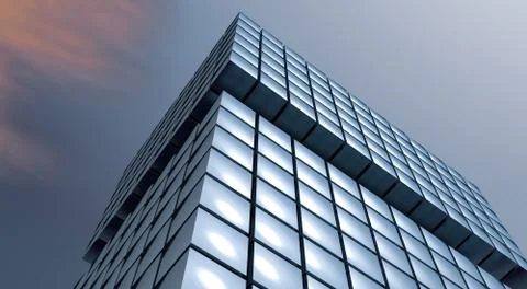 3D render of hundreds of silver cubes under the grey sky Stock Illustration