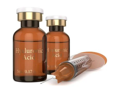 3d render of hyaluronic acid vials with syringe Stock Illustration