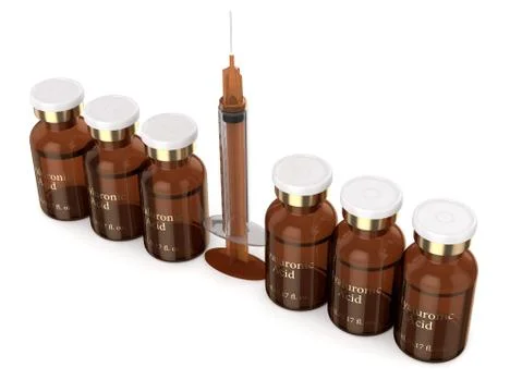 3d render of hyaluronic acid vials with syringe Stock Illustration