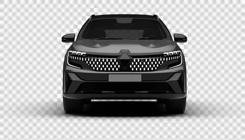 A 3D render of a hybrid grey C-SUV showcasing its full front view on a tran.. Stock Illustration