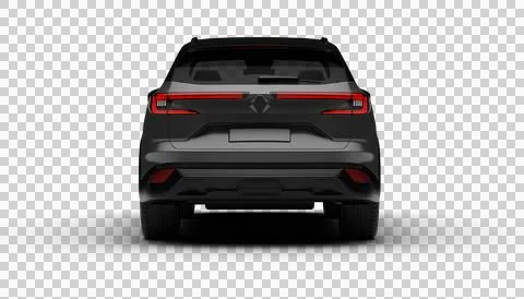 A 3D render of a hybrid grey C-SUV displaying its full rear view on a trans.. Stock Illustration