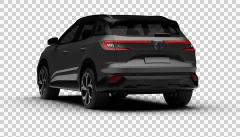 A 3D render of a hybrid grey C-SUV showing its rear left side on a transpar.. Stock Illustration